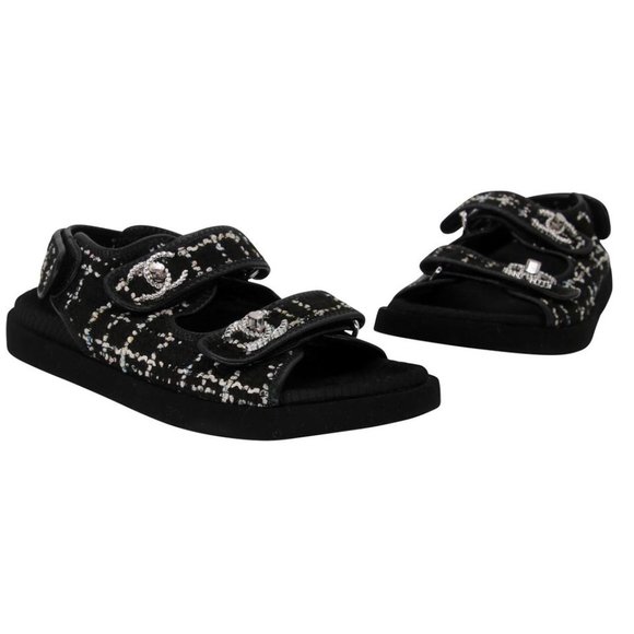 Chanel Cc Strap 38 Quilted Diamond Crystal Canvas Dad Sandals CC-0602N-0007 - Picture 2 of 10